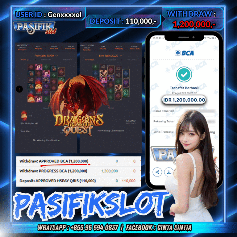 PASIFIKSLOT JACKPOT DRAGONS TREASURE QUEST Rp.1,200,000,- LUNAS!