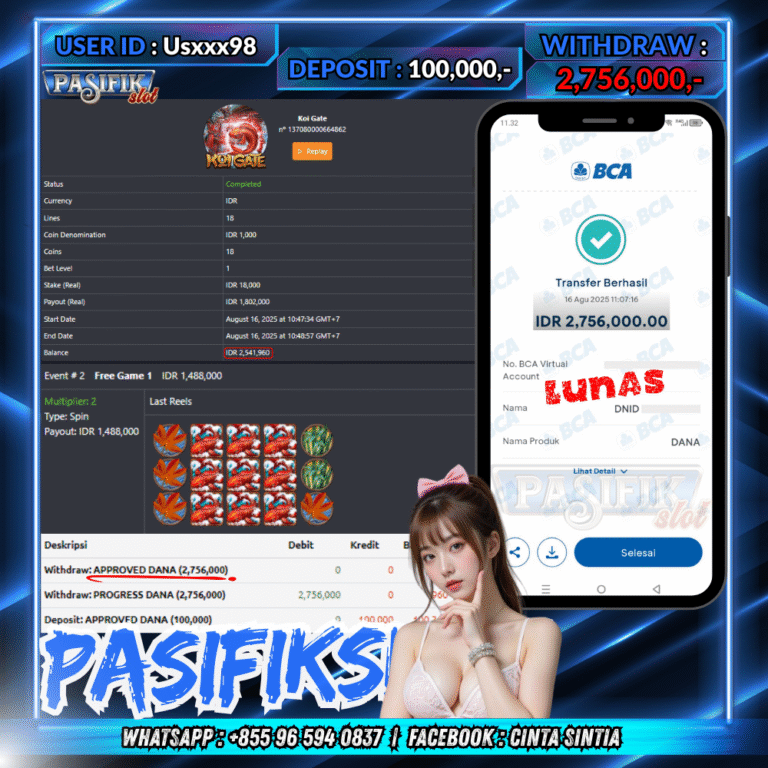 PASIFIKSLOT JACKPOT KOI GATE Rp.2,756,000,- LUNAS!