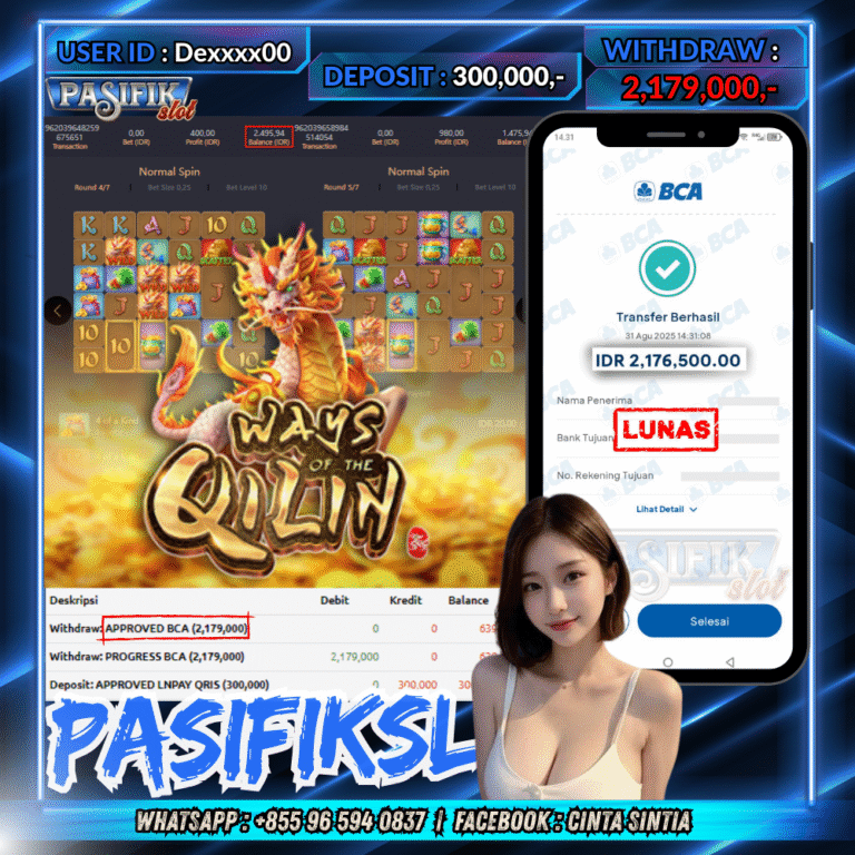 PASIFIKSLOT JACKPOT WAYS OF QILIN Rp.2,179,000,- LUNAS!