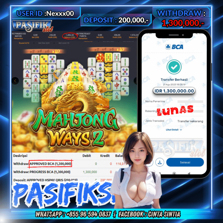 PASIFIKSLOT JACKPOT MAHJONG WAYS 2 Rp.1,300,000,- LUNAS!