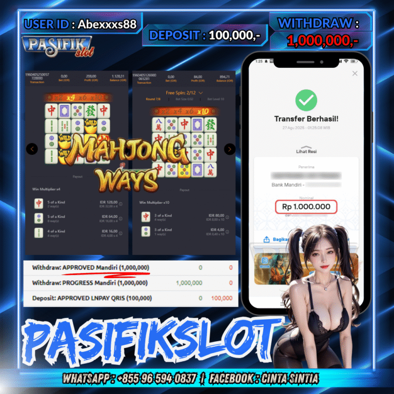 PASIFIKSLOT JACKPOT MAHJONG WAYS Rp.1,000,000,- LUNAS!