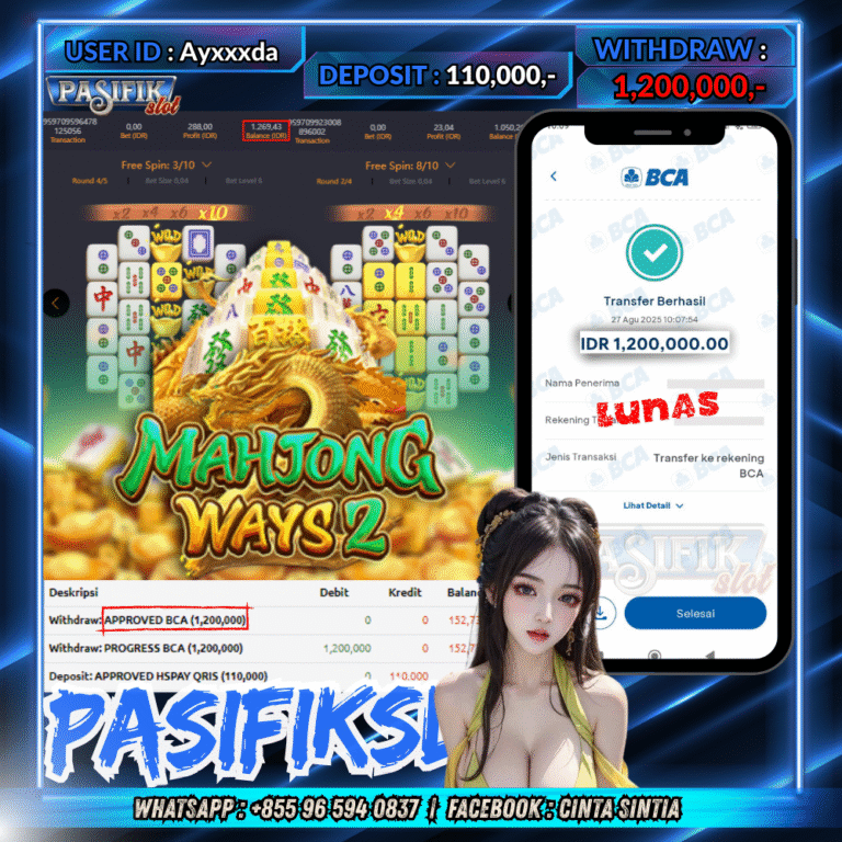 PASIFIKSLOT JACKPOT MAHJONG WAYS 2 Rp.1,200,000,- LUNAS!