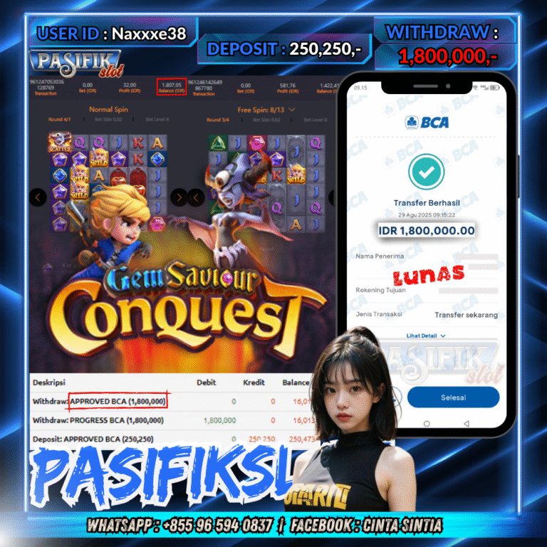 PASIFIKSLOT JACKPOT GEM SAVIOUR CONQUEST Rp.1,800,000,- LUNAS!