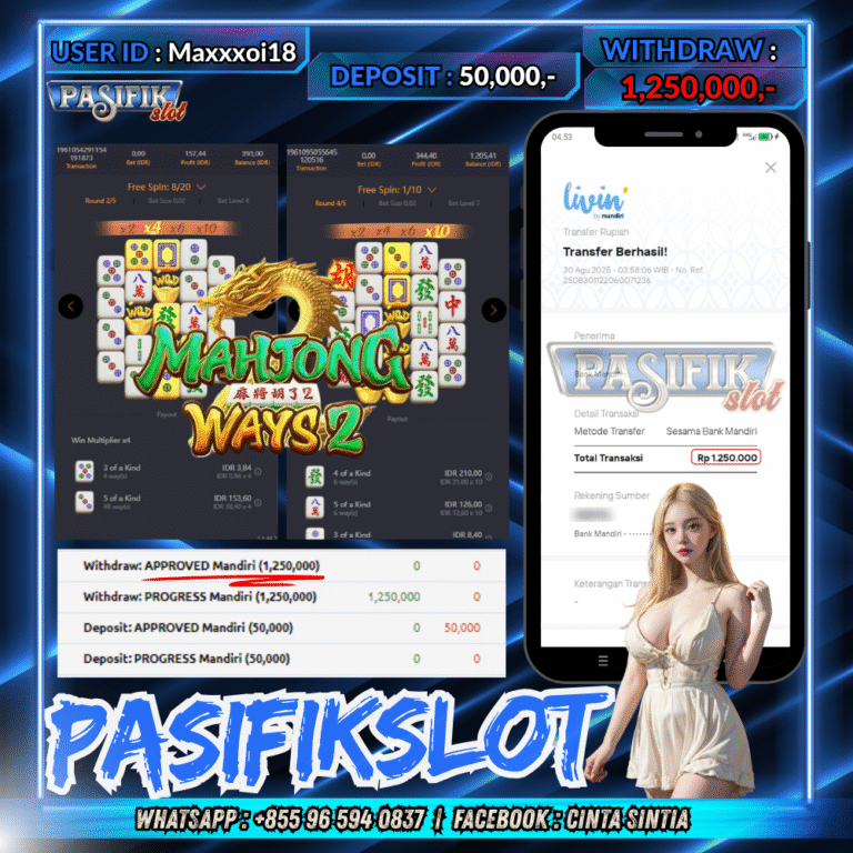 PASIFIKSLOT JACKPOT MAHJONG WAYS 2 Rp.1,250,000,- LUNAS!