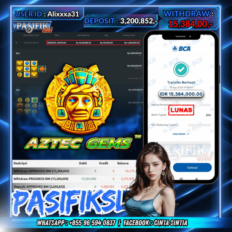 PASIFIKSLOT JACKPOT AZTEC GEMS Rp.15,384,000,- LUNAS!