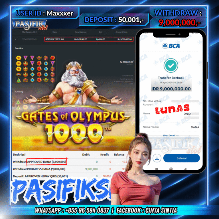 PASIFIKSLOT JACKPOT GATES OF OLYMPUS 1000 Rp.9,000,000,- LUNAS!