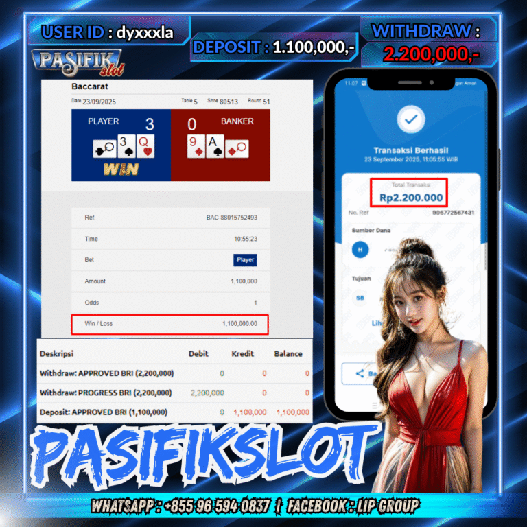 PASIFIKSLOT JACKPOT LIVE CASINO ( BACARAT ) Rp.2,200,000,- LUNAS!