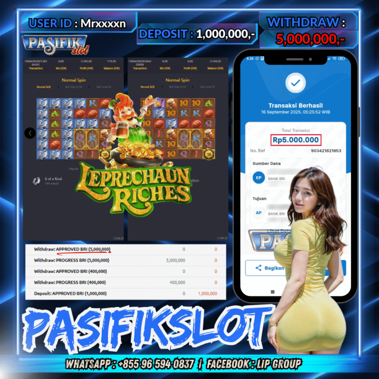 PASIFIKSLOT JACKPOT LEPRECHAUN RICHES Rp.5,000,000,- LUNAS!