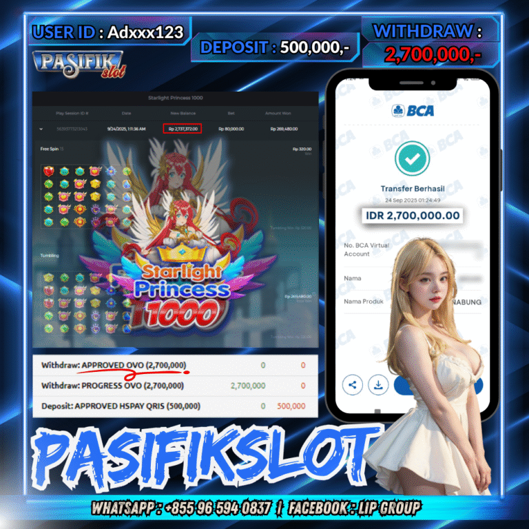 PASIFIKSLOT JACKPOT STARLIGHT PRINCESS 1000 Rp.2,700,000,- LUNAS!