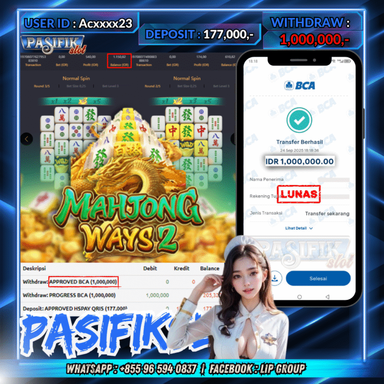 PASIFIKSLOT JACKPOT MAHJONG WAYS 2 Rp.1,000,000,- LUNAS!