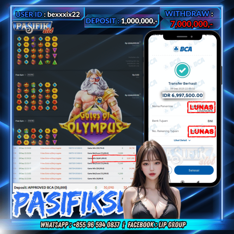 PASIFIKSLOT JACKPOT GATES OF OLYMPUS Rp.7,000,000,- LUNAS!