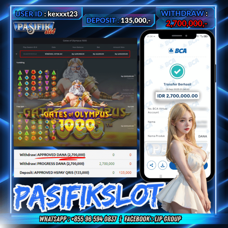 PASIFIKSLOT JACKPOT GATES OF OLYMPUS 1000 Rp.2,700,000,- LUNAS!