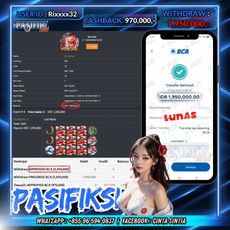 PASIFIKSLOT JACKPOT KOI GATE Rp.1,950,000,- LUNAS!