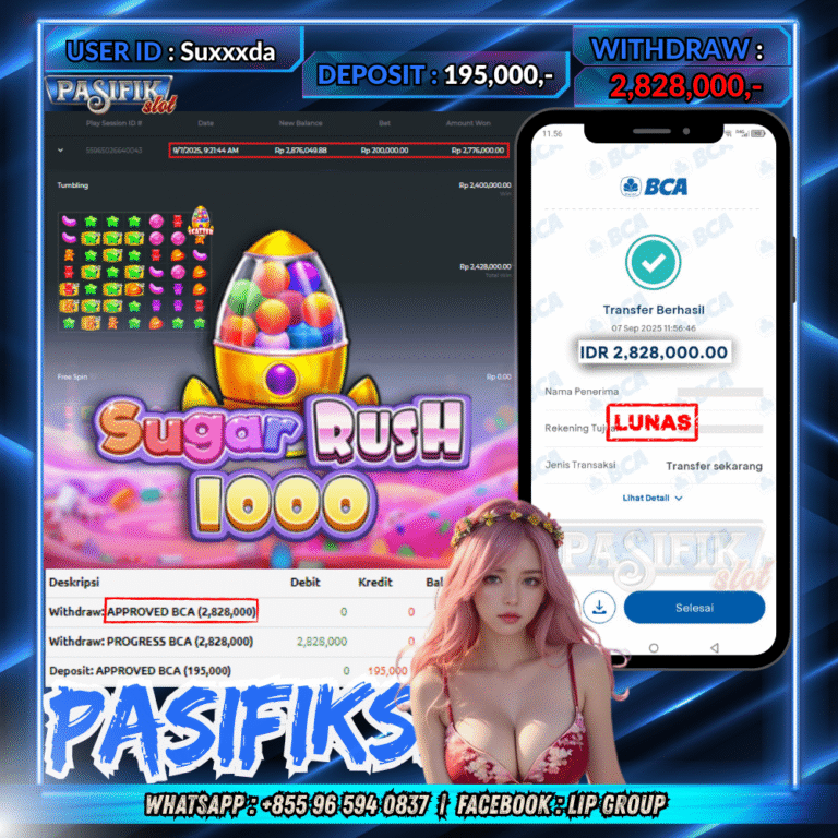 PASIFIKSLOT JACKPOT SUGAR RUSH 1000  Rp.2,828,000,- LUNAS!