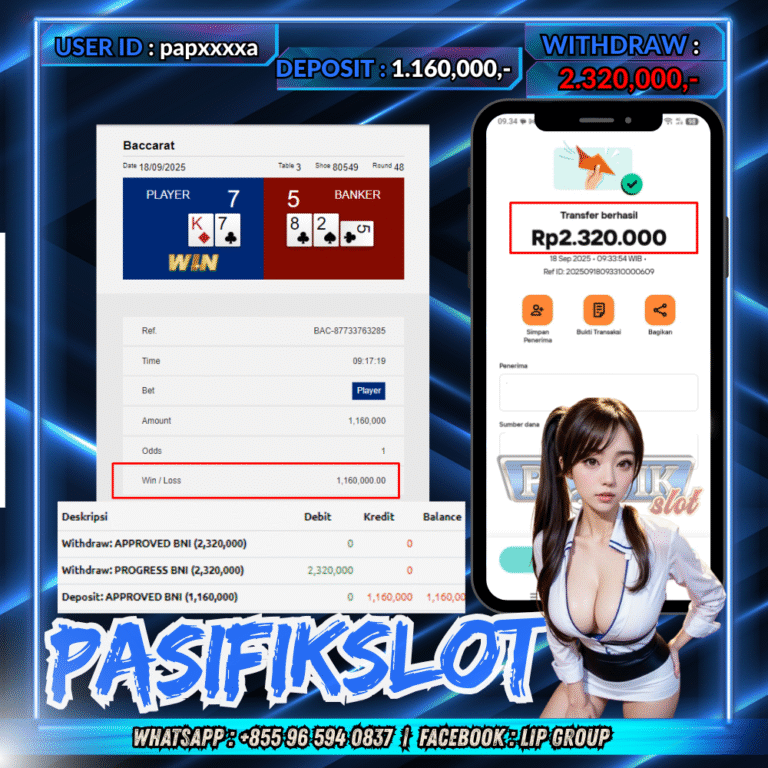 PASIFIKSLOT JACKPOT LIVE CASINO ( BACCARAT )Rp.2.320,000,- LUNAS!