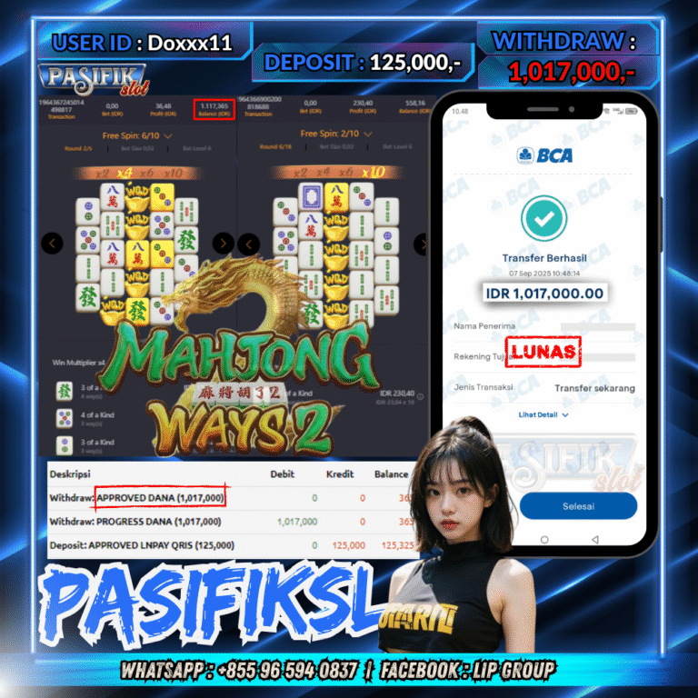 PASIFIKSLOT JACKPOT MAHJONG WAYS 2 Rp.1,017,000,- LUNAS!