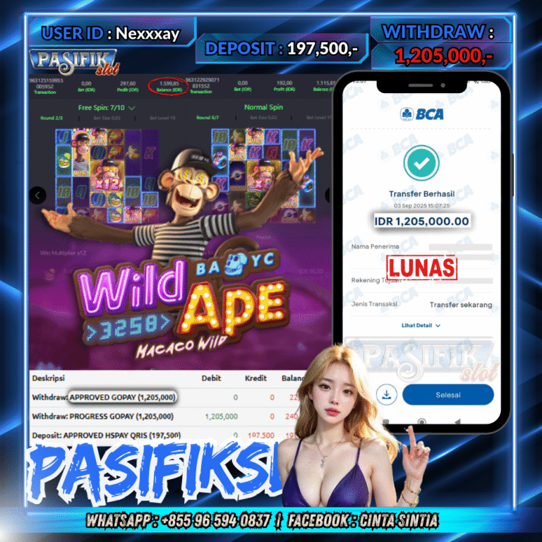 PASIFIKSLOT JACKPOT WILD APE Rp.1,205,000,- LUNAS!