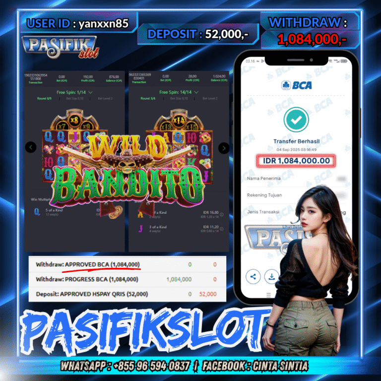 PASIFIKSLOT JACKPOT WILD BANDITO Rp.1,084,000,- LUNAS!