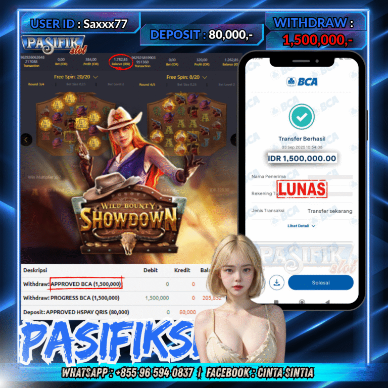 PASIFIKSLOT JACKPOT WILD BOUNTY SHOWDOWN Rp.1,500,000,- LUNAS!