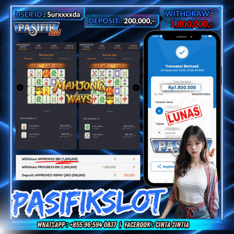 PASIFIKSLOT JACKPOT MAHJONG WAYS Rp.1,800,000,- LUNAS!