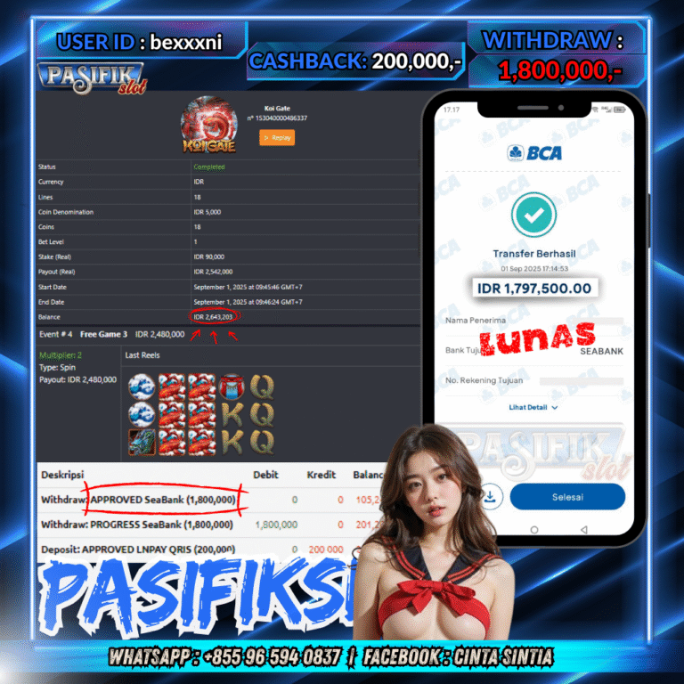 PASIFIKSLOT JACKPOT KOI GATE Rp.1,800,000,- LUNAS!